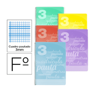 Cuaderno espiral cuadro-pautado 3mm con tapa plástico