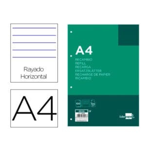 Recambio Liderpapel A4 rayado horizontal