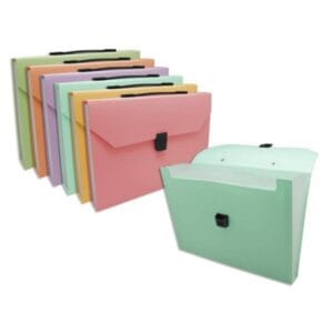 Carpeta maletín fuelle 12 fundas pastel