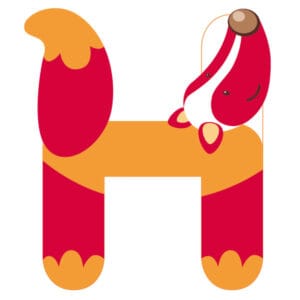 Letra de madera H animales