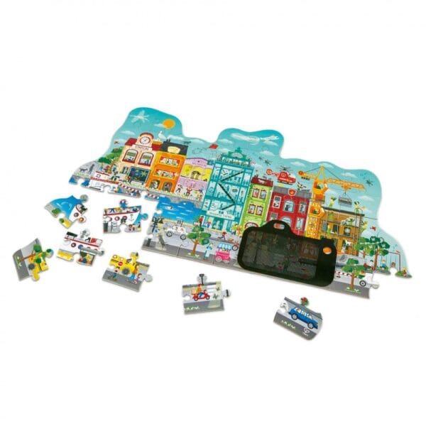 Puzzle de paisaje urbano de tamaño grande con un visor mágico de movimiento que crea efectos animados según lo desplazas por la imagen.