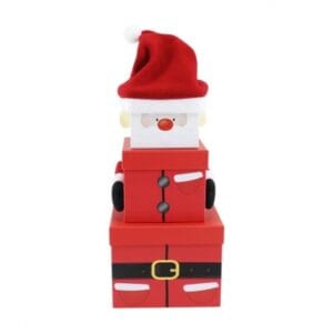 Set de tres cajas navideñas, diseño Papa Noel. Las tres cajas son de diferentes tamaños. Ideal para regalos navideños.