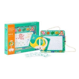 Tablero de dibujo magnético ecológico para horas de juego creativo. Garabatea, escribe o dibuja con el lápiz de madera y los sellos