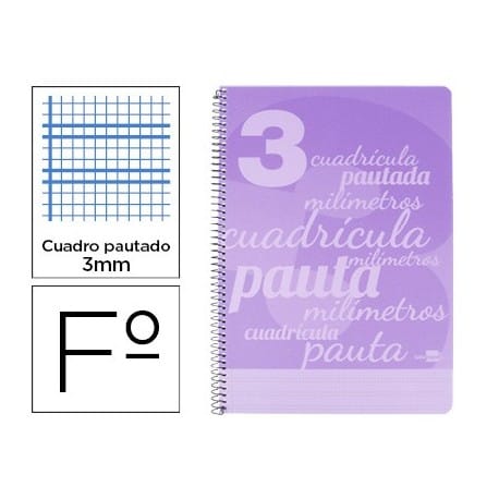 Cuaderno espiral cuadro-pautado 3mm con tapa plástico morado