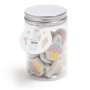 Tarro gomas de borrar unicornios