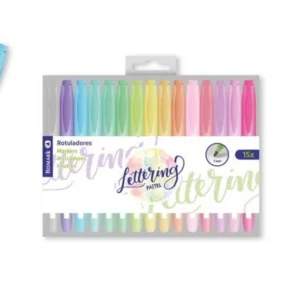 Estuche 15 rotuladores lettering pastel punta redonda