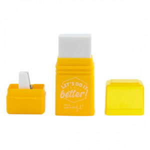 Goma con sacapuntas amarillo - Let’s do it better!