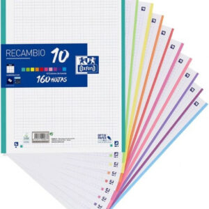 Recambio folio oxford 10 colores 160 hojas