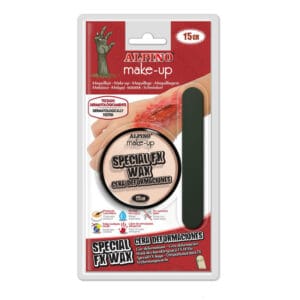 Maquillaje Alpino Efectos Especiales con Cera para deformaciones y sangre artificial. Coge la cantidad deseada, amasa con los dedos y la espátula hasta conseguir una pasta lo suficientemente blanda para que se pegue sobre la piel. Aplica sangre artificial y acaba aplicando leves toques de maquillaje negro sobre la herida simulando un hematoma para un efecto más real.Incluye espátula aplicadora. Producto cosmético. Se lava con agua. Testado dermatológicamente. Maquillaje listo para usar, no necesita base maquillaje ni crema hidratante. Maquillaje para fiestas. Uso infantil y adulto. Maquillaje para Halloween