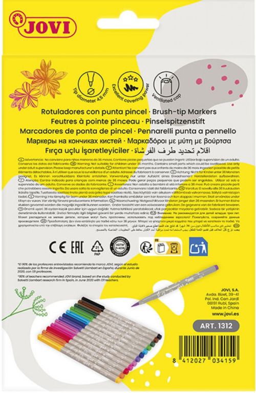 Estuche 12 rotuladores jovi punta pincel colores surtidos brush marker