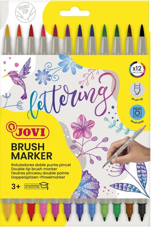 Estuche 12 rotuladores jovi doble punta pincel colores surtidos brush marker