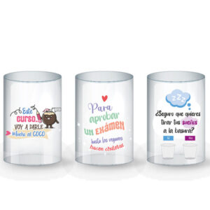 Cubilete transparente frases con brillantina surtidas