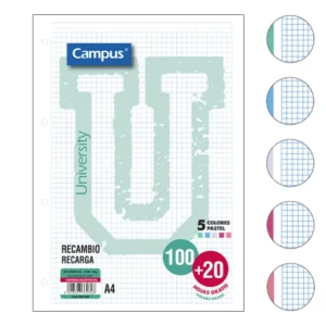 Recambio folio campus 5 colores pastel 120 hojas
