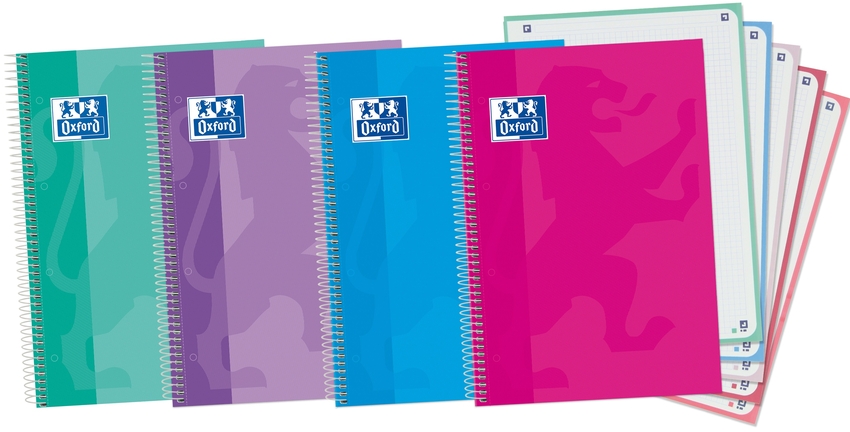 cuaderno espiral europeanbook5 a4+ 120h 90g. cuadricula 5x5 mm microperforado colores tendencia