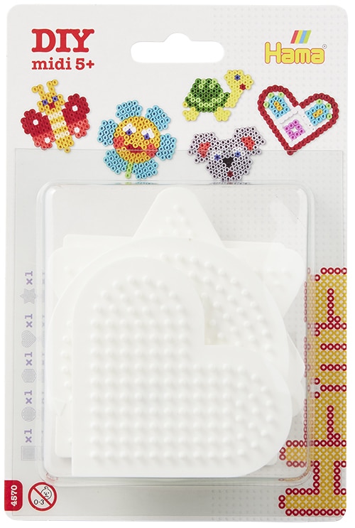 Blister Hama Beads Midi 5 Placas. Pegboards pequeñas cuadrada, circular, hexagonal, corazón y estrella
