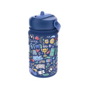 Botella acero 330ml Adaptador infantil con pajita - Dark Blue and Red Soccer Match