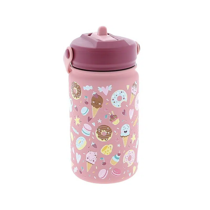 Botella acero 330ml Adaptador infantil con pajita - Makeup Sweets Botella acero 330ml Adaptador infantil con pajita - Makeup Sweets