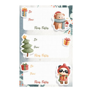 Blister pegatinas nombres 9 stickers navidad ositos