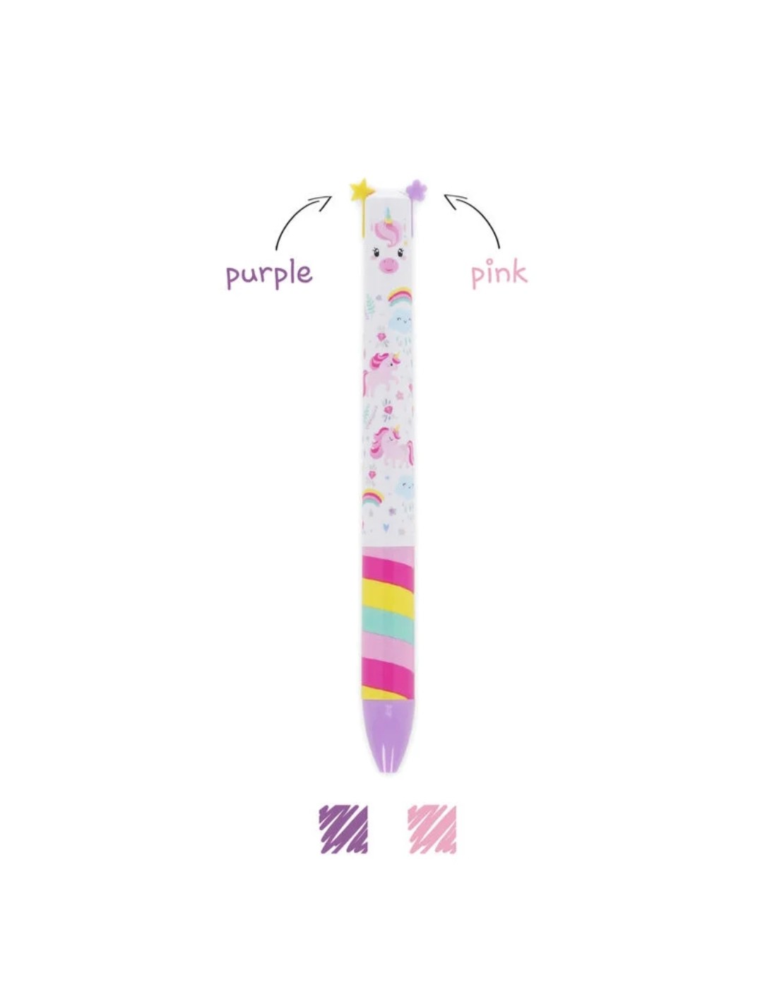 Bolígrafo Click&Clack Unicornio de Legami – Dos Colores (Morado y Rosa) en un Solo Clic