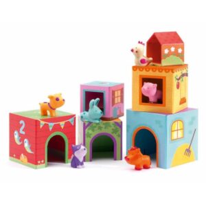 Cubos apilables Topanifarm de Djeco – Juego 2 en 1 con animales y construcciones