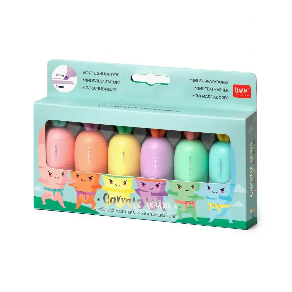 Set de 6 Mini Marcadores Carrate Team de Legami – Tamaño Compacto y Estilo Kawaii para Colorear y Subrayar 4 Set de 6 Mini Marcadores Carrate Team de Legami – Tamaño Compacto y Estilo Kawaii para Colorear y Subrayar
