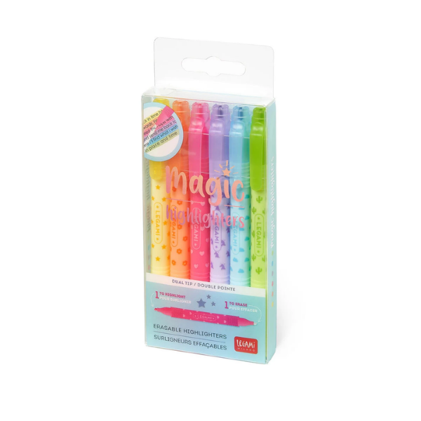 Set de 6 Subrayadores Borrables Legami – Colores Vivos con Punta Fina y Goma de Borrado