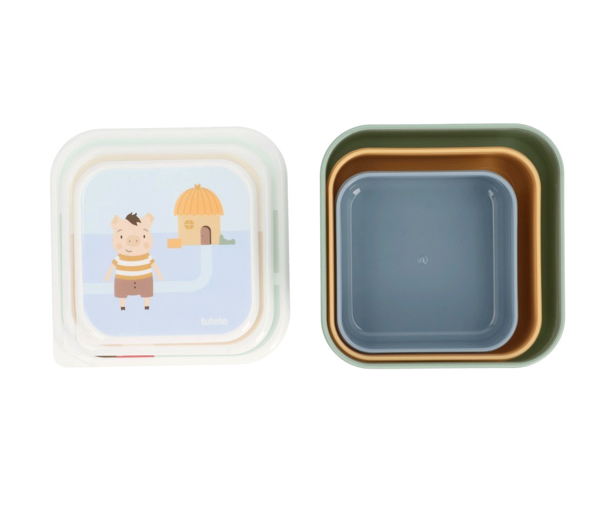 Set 3 Cajitas de Almuerzo Infantil The Three Little Pigs – Apilables y sin BPA 6 Set 3 Cajitas de Almuerzo Infantil The Three Little Pigs – Apilables y sin BPA