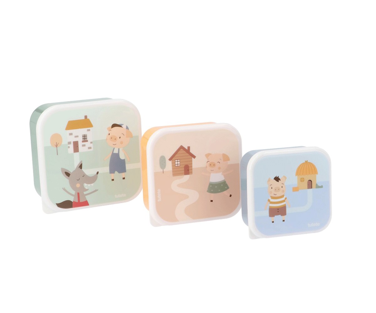 Set 3 Cajitas de Almuerzo Infantil The Three Little Pigs – Apilables y sin BPA Set 3 Cajitas de Almuerzo Infantil The Three Little Pigs – Apilables y sin BPA