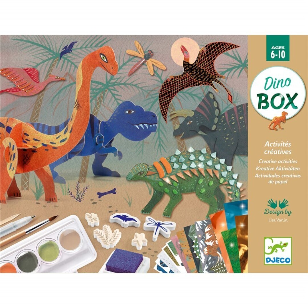 Cofre creativo Dino Box Djeco con 6 actividades de dinosaurios para niños Cofre creativo Dino Box Djeco con 6 actividades de dinosaurios para niños