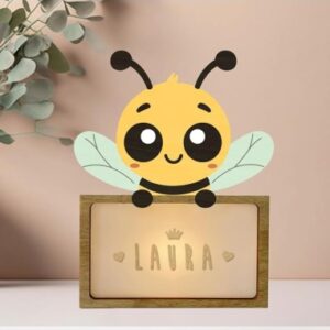Lámpara pequeña Abeja – Lámpara quitamiedos personalizable con letras – Vintiun – Luz suave desde 0 años