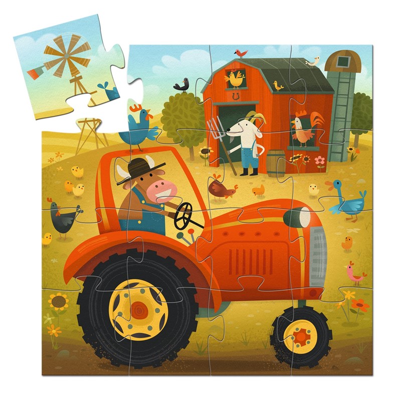 Puzzle El Tractor de Djeco – 16 piezas con caja decorativa en forma de silueta 2