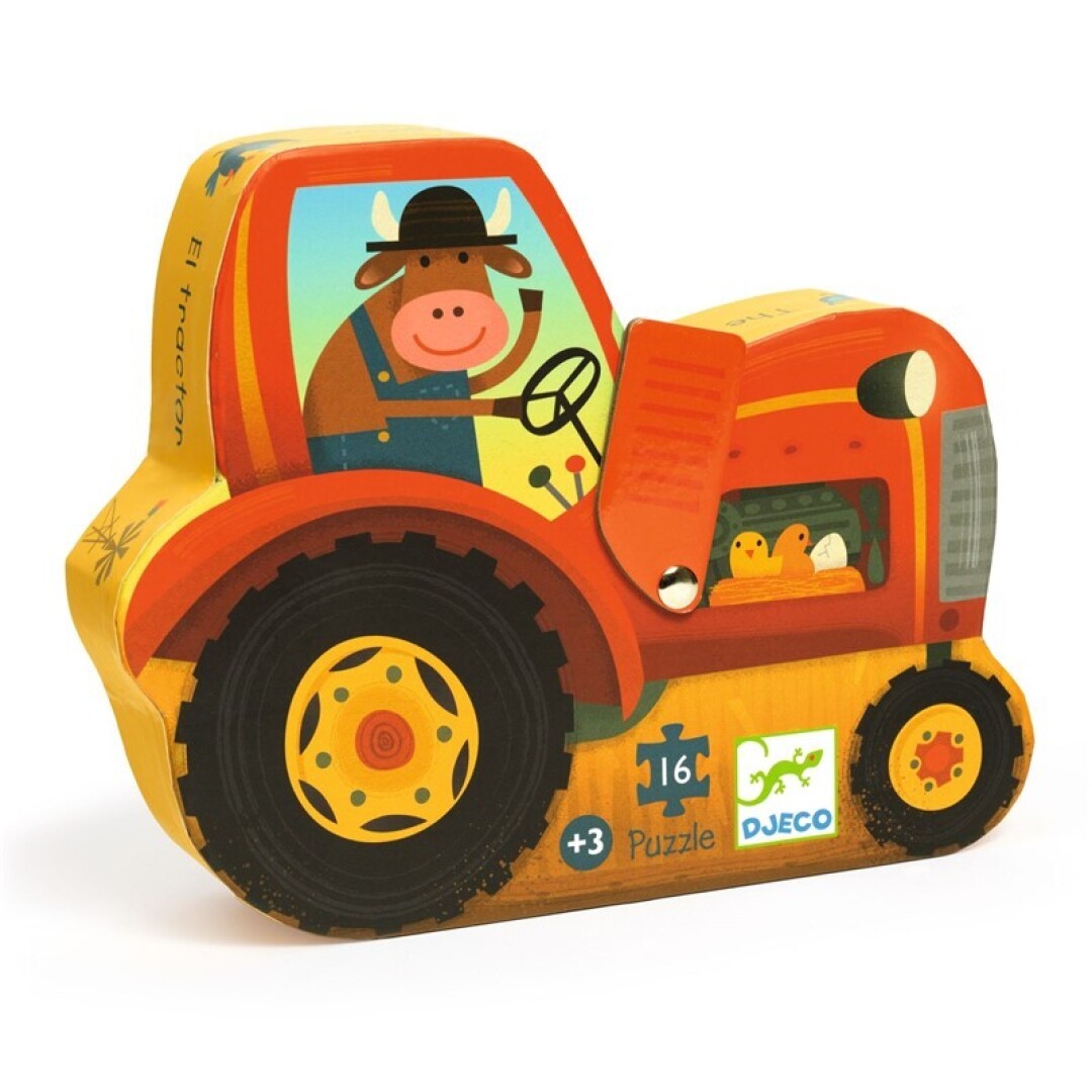 Puzzle El Tractor de Djeco – 16 piezas con caja decorativa en forma de silueta Puzzle El Tractor de Djeco – 16 piezas con caja decorativa en forma de silueta