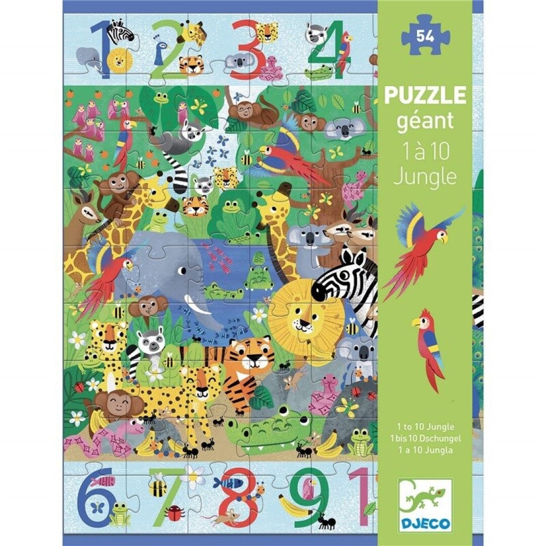 Puzzle Gigante 1 a 10 Jungla de Djeco – 54 piezas y juego de contar y buscar Puzzle Gigante 1 a 10 Jungla de Djeco – 54 piezas y juego de contar y buscar