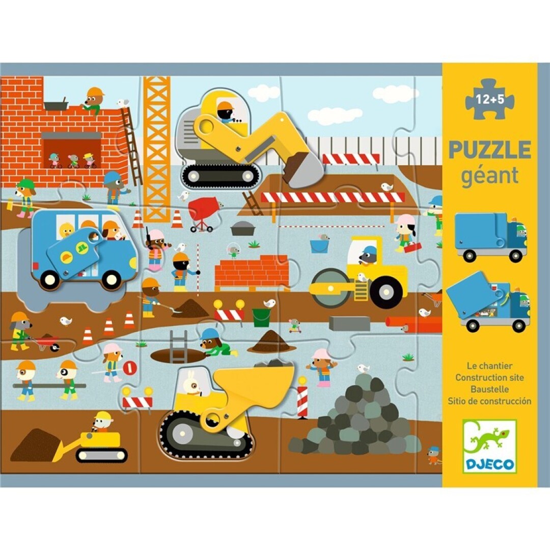 Puzzle Gigante Sitio de Construcción de Djeco – 17 piezas encajables de gran tamaño Puzzle Gigante Sitio de Construcción de Djeco – 17 piezas encajables de gran tamaño