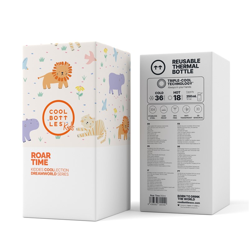 Botella Isotérmica Infantil Cool Bottles Kiddie Roar Time 350 ml – Con pajita y sistema antifugas 4 Botella Isotérmica Infantil Cool Bottles Kiddie Roar Time 350 ml – Con pajita y sistema antifugas