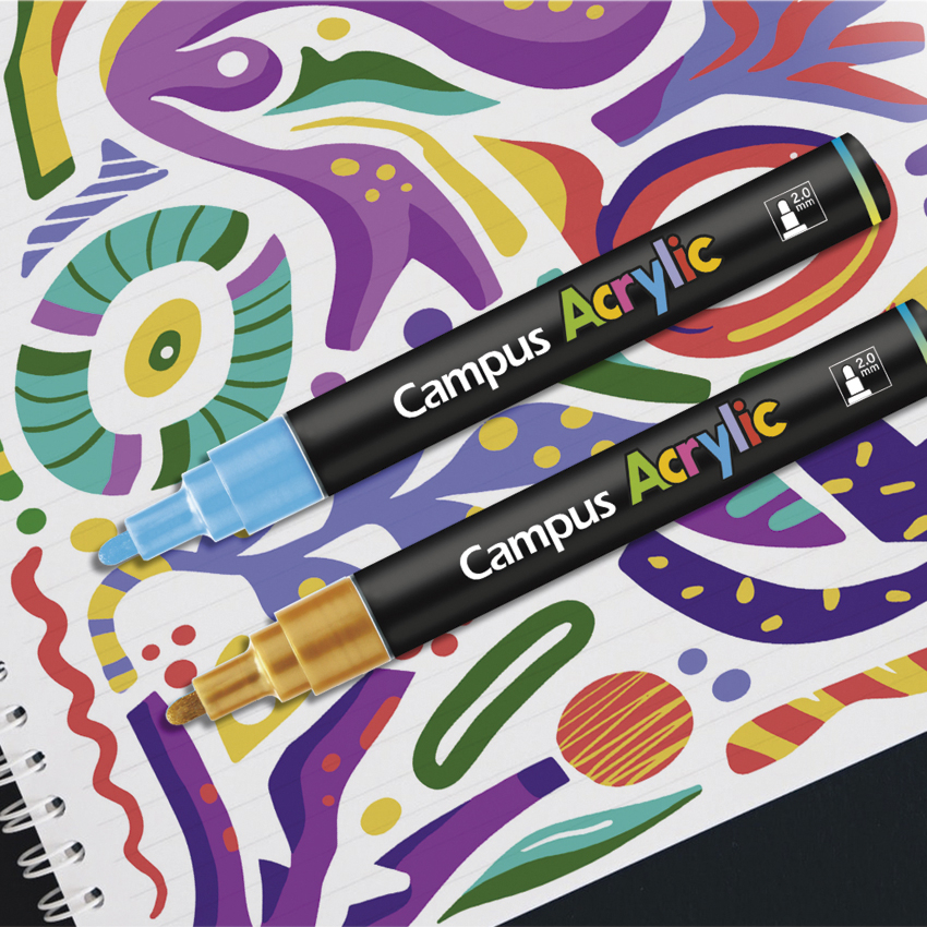 Rotuladores Punta de Fibra Acrílicos – Campus Acrylic – 10 colores básicos – Decoración y manualidades en cualquier superficie