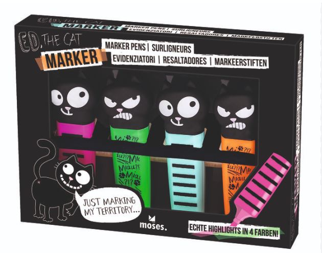 Set de 4 Marcadores Moses Ed the Cat – Divertidos y coloridos