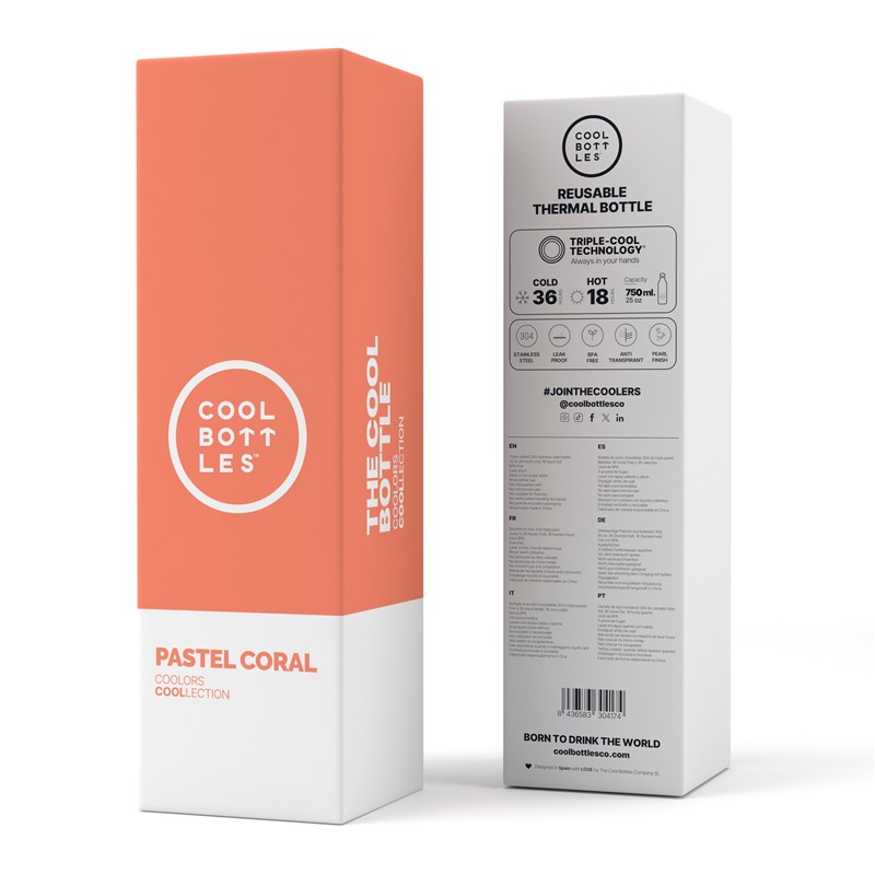 Botella térmica Coral Pastel 750ml – Botella reutilizable de acero inoxidable – Cool Bottles – Mantiene frío y calor para niños y adultos 4 Botella térmica Coral Pastel 750ml – Botella reutilizable de acero inoxidable – Cool Bottles – Mantiene frío y calor para niños y adultos