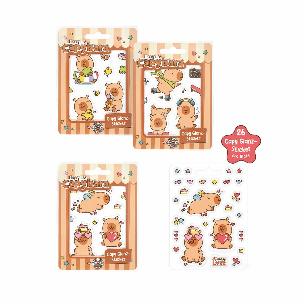 Pegatinas Capibara Happy Life – Blíster surtido de pegatinas infantiles – Trendhaus – Divertidas para decorar y jugar