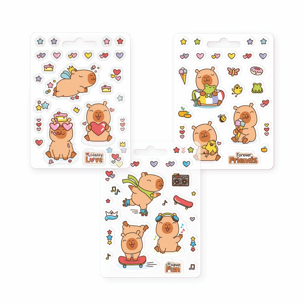 Pegatinas Capibara Happy Life – Blíster surtido de pegatinas infantiles – Trendhaus – Divertidas para decorar y jugar