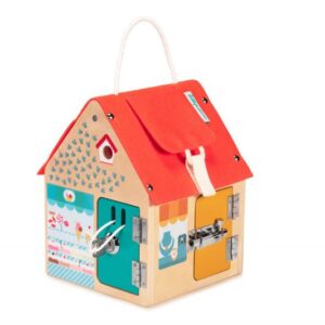 Casa de aprendizaje de cierres – Casita de madera con mecanismos – Lilliputiens – Juego de motricidad para 3+ años