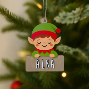 Adorno de Navidad Elfo Personalizado – Decoración navideña en madera – Vintiun – Personalizable con nombre