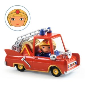 Crazy Motors Little Fire Truck – Camión de bomberos metálico con conductor – Djeco – Vehículo de rescate desde 3 años