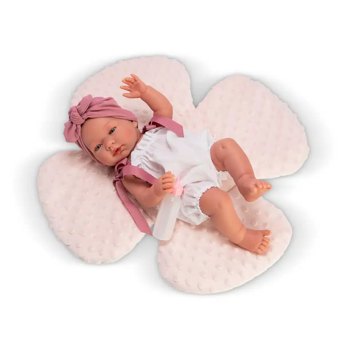 María Conjunto Pelele Plumeti y Cojín Flor – Muñeca de 43 cm cuerpo completo de vinilo – Así – Pelona, sexada y apta para el baño desde 3 años María Conjunto Pelele Plumeti y Cojín Flor – Muñeca de 43 cm cuerpo completo de vinilo – Así – Pelona, sexada y apta para el baño desde 3 años
