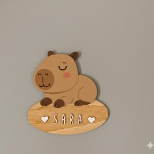 Placa Decorativa Personalizada Capibara – Decoración infantil en madera – Vintiun – Personalizable con nombre
