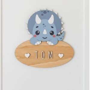 Placa Decorativa Personalizada Triceratops – Decoración infantil en madera – Vintiun – Personalizable con nombre