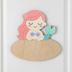 Placa Decorativa Personalizada Sirena – Decoración infantil en madera – Vintiun – Personalizable con nombre