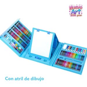 Mega Set 208 Piezas con Atril de Dibujo Azul – Set de Arte Completo – Roymart – Creatividad para niños desde 4 años