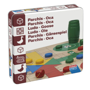 Parchís y Oca – Juego de mesa clásico – Caja de lata con accesorios de madera – Desde 6 años