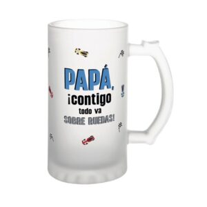 Jarra de cerveza 500 ml Papá contigo todo va sobre ruedas – Creative Story